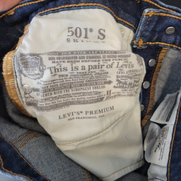 Levi's 501 Women Blue High Rise Button Fly Skinny Distressed Jeans Size 25 - Picture 14 of 14